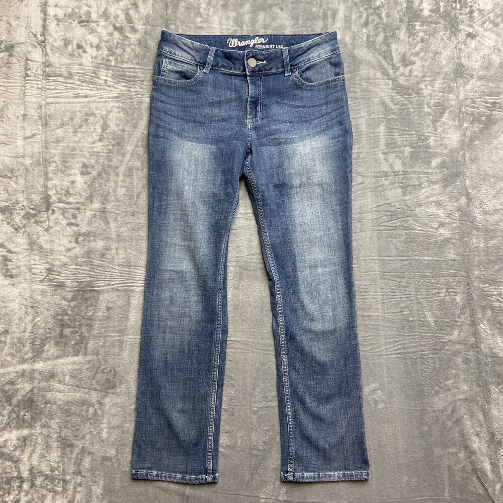 Wrangler Straight Leg Jeans Women’s‎ Size 9x32 Light Blue Faded Denim
